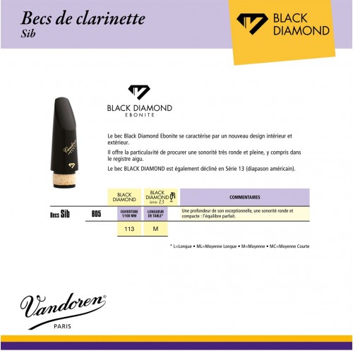 Bec clarinette sib VANDOREN Black Diamond Série 13 2