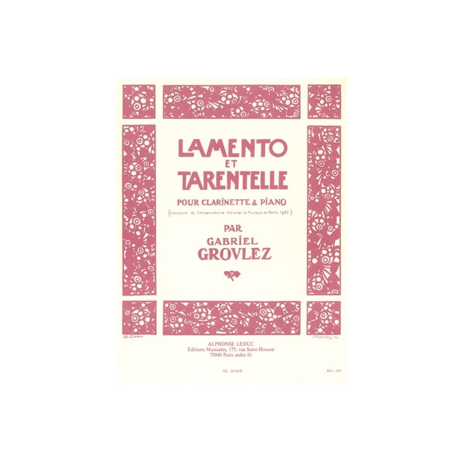 9790046166105AL16610 Lamento Et Tarentelle pour clarinette et piano
