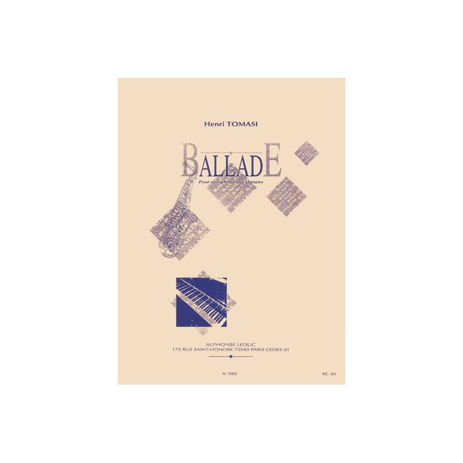 9790046198038AL19803 Ballade pour saxophone alto et piano 9790046198038AL19803 Ballade pour saxophone alto et piano