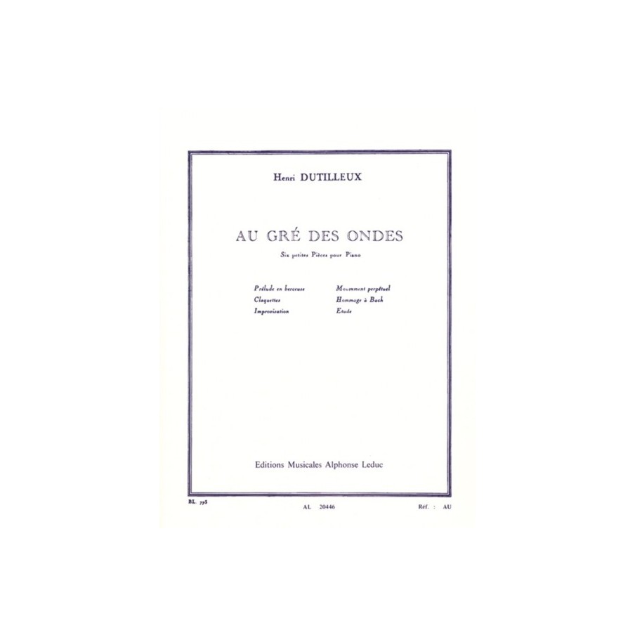 9790046204463AL20446 Au Gré Des Ondes - six petites pièces pour piano