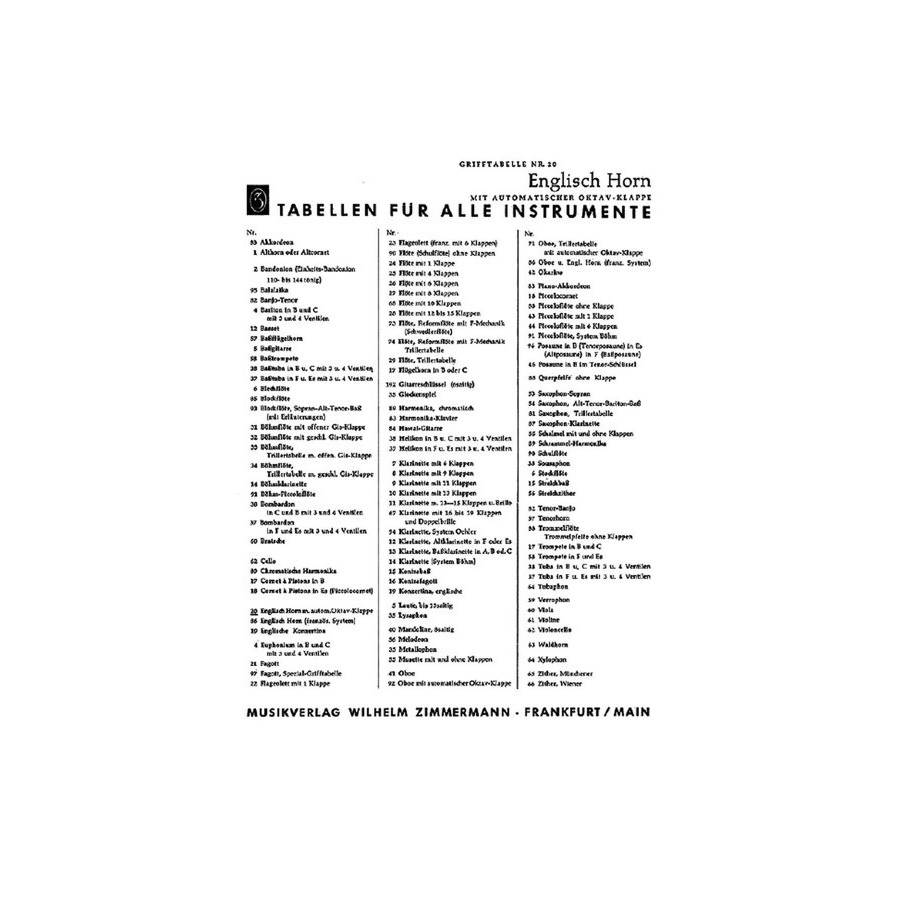 Grifftabelle Für Englisch-Horn 